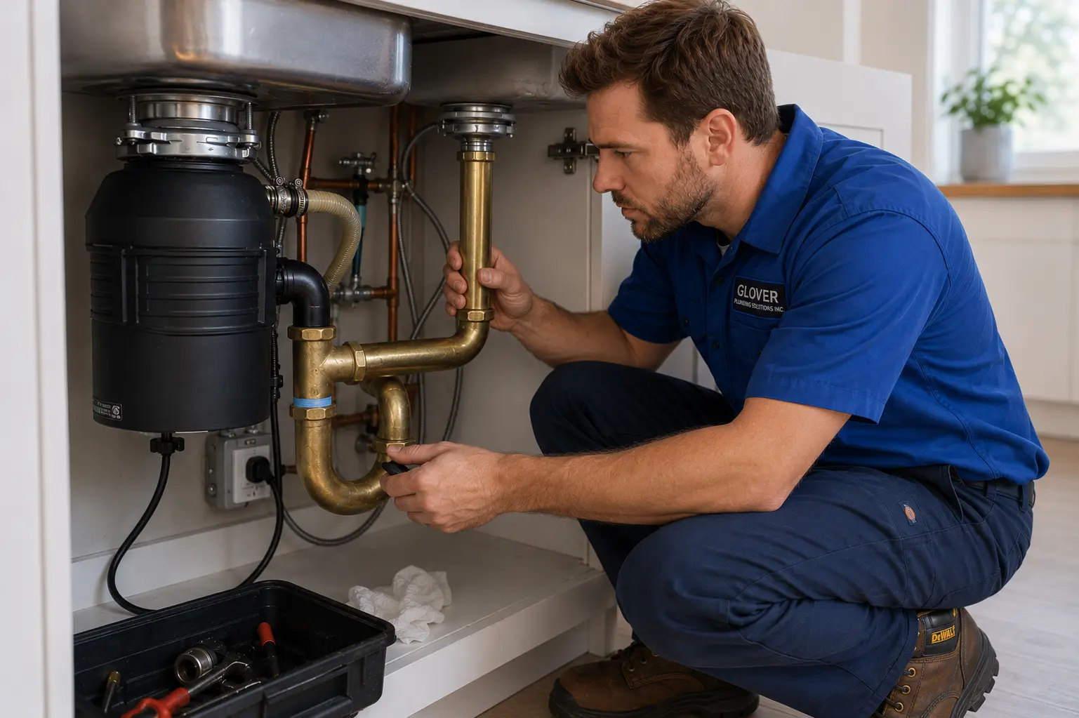 Glover Plumbing Solutions Inc. technician performing quality residential plumbing work